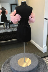 Black Homecoming Dress Corset Tight Short Prom Dress with Puff Sleeves